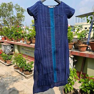 Navy Blue Striped Kurta