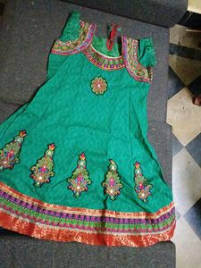 Girls Green Embroidered Dress