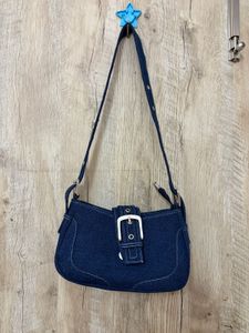 Denim Shoulder Bag with Buckle