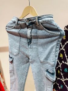 Light Wash Denim Cargo Jeans