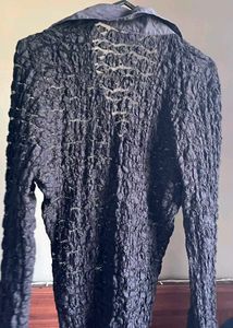 Black Textured Collared Top