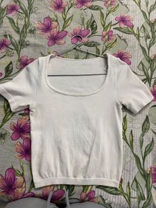 Ribbed White Cropped Top