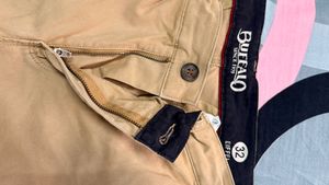 Combo of mens casual trousers- blue and biege