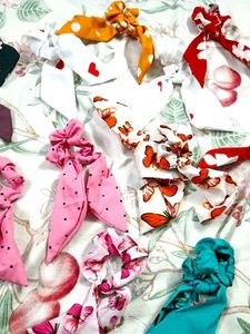 Lot of small 10 Fabric Hair Scrunchies with Bows
