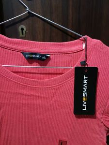 Women's Pink Ribbed Top with Ruffled Sleeves