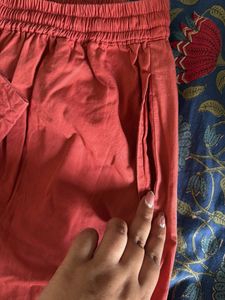 Rust Floral Print Kurta with matching pants