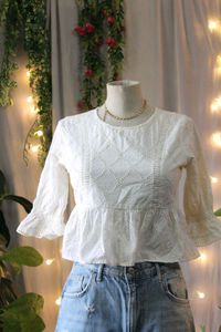 White Embroidered Peplum Top
