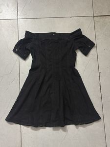 Chic Black Denim Off-Shoulder Dress