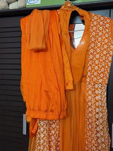 Elegant Orange Embroidered Salwar Suit