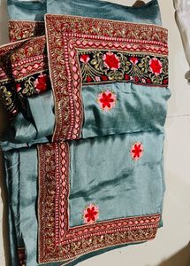 Elegant Embroidered Grey Saree new