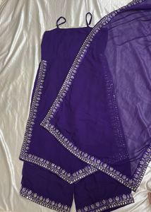 royal Purple Palazzo Pants with Embellishment