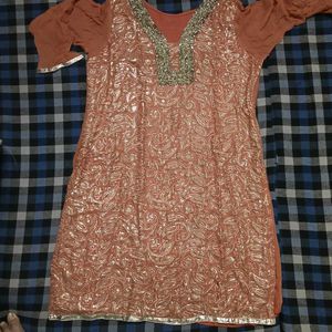 Elegant Rust Orange Heavy Sequence 3PC Party Suit