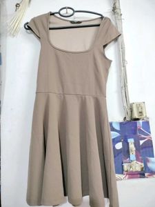 Cute Brown Cap Sleeve Fit and Flare Dress