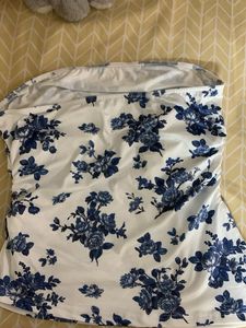 White Floral Strapless Top