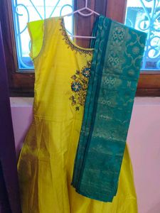 Yellow Kurta Set with Teal Dupatta