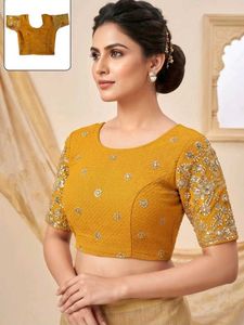 Mustard Embellished Readymade Blouse