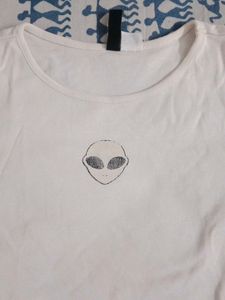 White baby tee with Alien Print