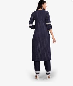 Elegant Navy Striped Kurta Set