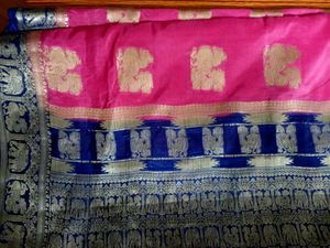 Pink & Blue Elephant Print Sari