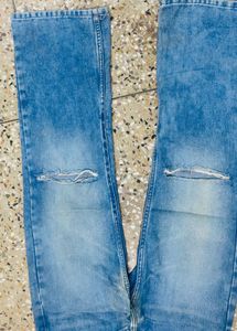 Blue Distressed Flare Jeans