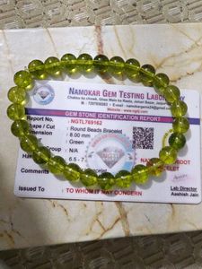 Green Peridot Beaded Bracelet with Lab Report