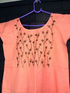 Peach Embroidered Kurta set