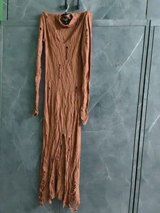 Distressed Long Sleeve Maxi Dress