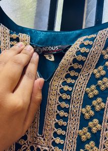 Teal Embellished Tiered Gown