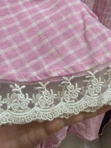 Chic Pink Checked Kurta with Embroidery