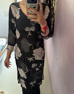 Black Floral Print Kurta