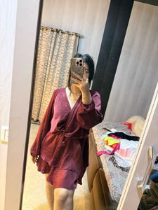 Maroon Velvet Wrap Dress🎀🦋