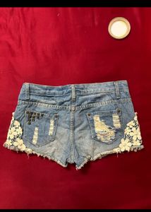 Denim Shorts with Lace Trim