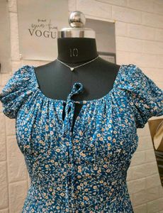 Blue Floral Print Midi Dress