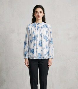 Blue Floral Sheer Long Sleeve Top