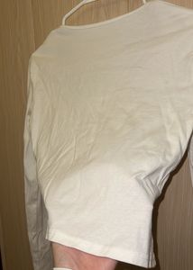 White Long Sleeve Lace Trim Tie-Front Top