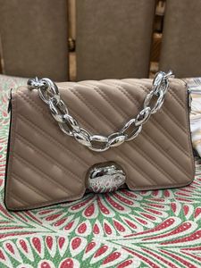 Stylish Beige Quilted Shoulder Bag