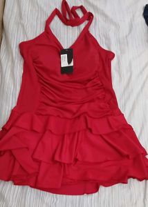 Red Ruffled Halter Swimsuit - XL Size - Brand New