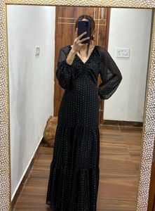 H&amp;M Lurex Metallic Threadwork Black Maxi DRESS