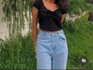 Black Tie-Front Crop Top