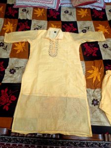 Elegant Yellow Mirror Work Kurta Set