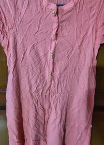 Avaasa Coral Pink Solid Button-Down A-Line Kurti💫