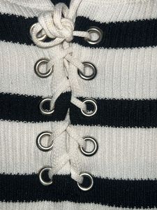 Striped Lace-Up Knit Top