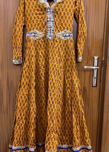 kaya boutique mustard Yellow Printed Anarkali Gown