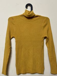 Mustard Yellow Ribbed Turtleneck Top