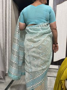 Organza Sequined Saree &amp; Mustard Sweater