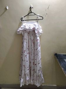 Cute White Floral Butterfly Ruffle Maxi Dress | Su