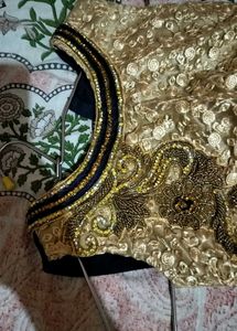 Elegant Gold Lace &amp; Navy Blue Dress