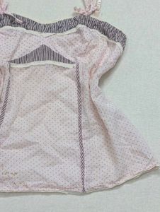 Y2k Coquette Baby Pink Polka Dot Babydoll Top