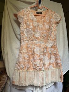 Designer Peach Embroidered Mini Dress
