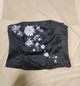 Embroidered Black Tube Corset Top